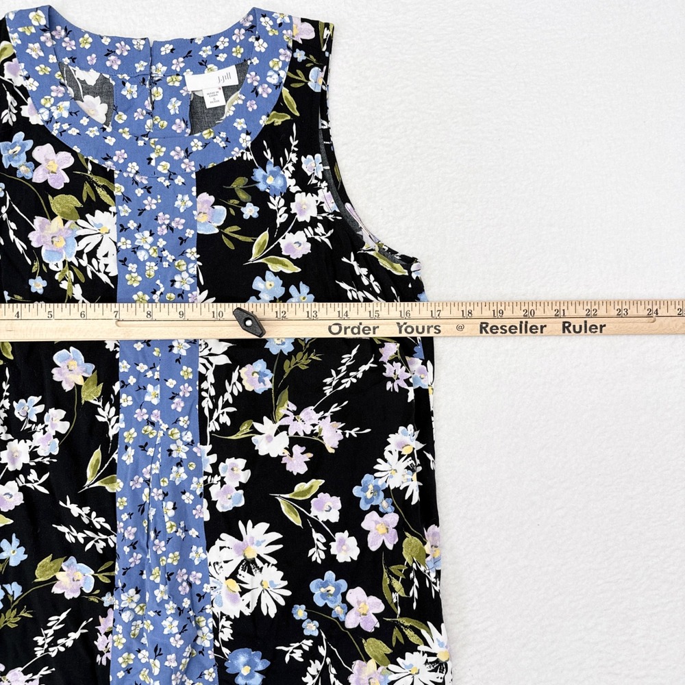 J Jill Dress Sz Small Petite Black Blue Floral Sleeveless Shift Heirloom Daisies - Picture 8 of 9